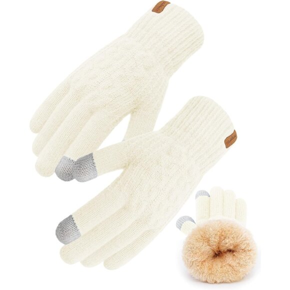 ⚡Women & Men Beige Winter Touch Screen Warm Thick Fleece Lined Knit Gloves - Picture 1 of 7